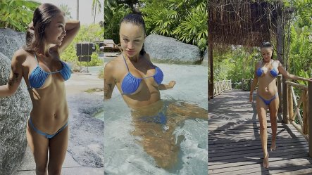 Monika Fox In Blue Bikini Swims In Pool In Paradise Place small screenshot