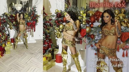 Monika Fox Christmas Presents In Gold Top and Skirt small screenshot