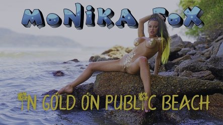 Hot Monika Fox In Gold on Public Beach small screenshot
