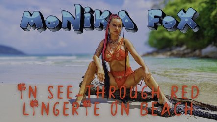 Hot Monika Fox In See-through Red Lingerie on Beach small screenshot